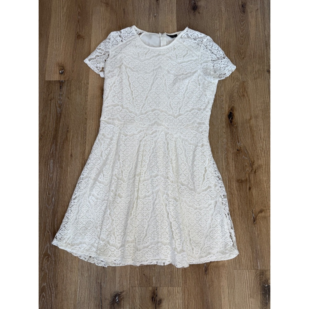 Boho Festival Whimsygoth Lace Fit and Flare Dress Women 14 White Floral Romantic